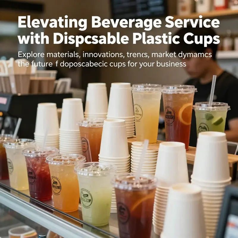 A busy beverage shop featuring various disposable plastic cups filled with drinks, highlighting their use and appeal.