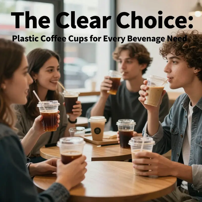 A collage of customers enjoying beverages in plastic clear coffee cups at cafes, highlighting their wide usage.