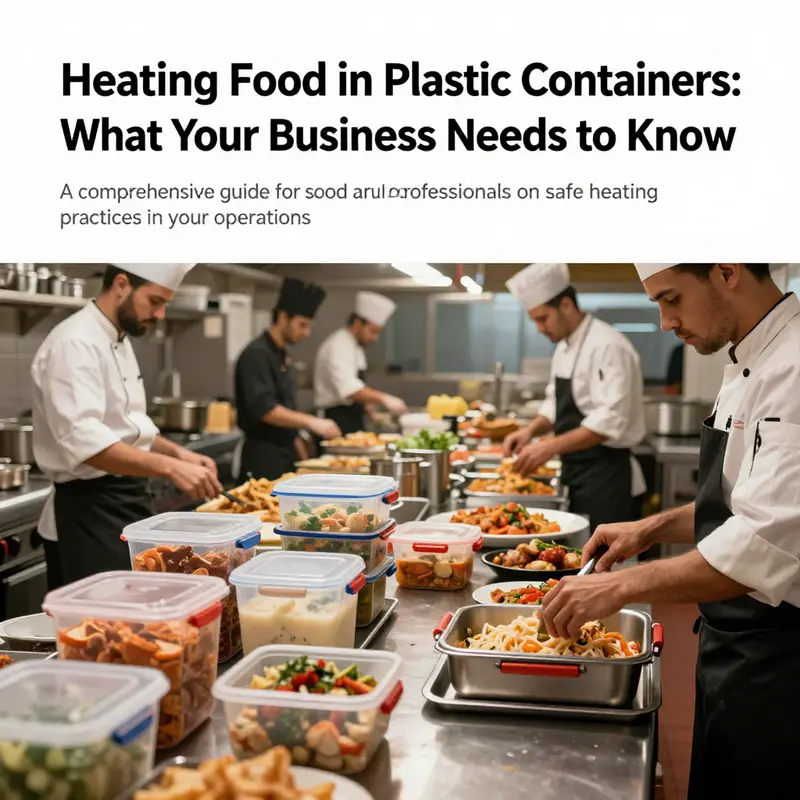 A busy kitchen where chefs are preparing food using various types of safe containers.