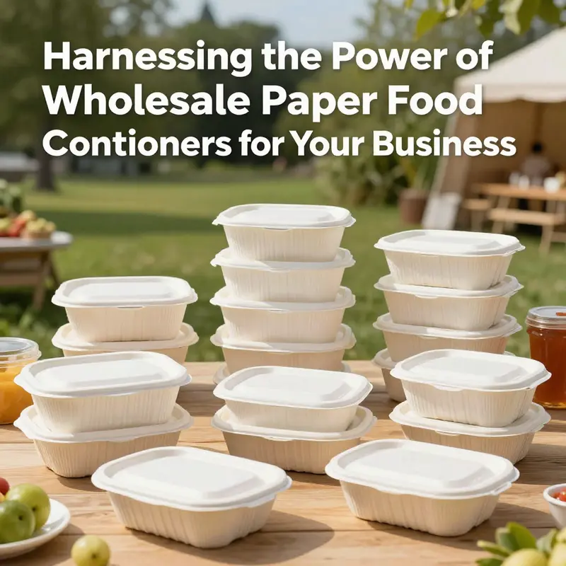 Various paper food containers displayed in an outdoor setting, highlighting their suitability for food service.
