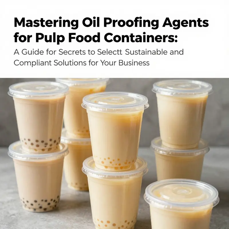 Diverse finished pulp food containers including bubble tea cups, highlighting the importance of oil-proofing agents.
