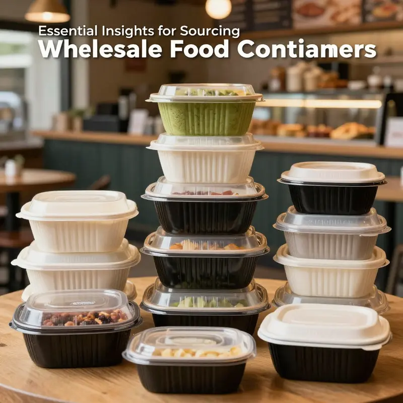 An assortment of food takeaway containers in various materials displayed in a food service environment.