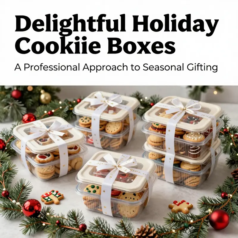 A beautifully arranged display of holiday cookie boxes filled with festive cookies, embodying the spirit of seasonal celebrations.