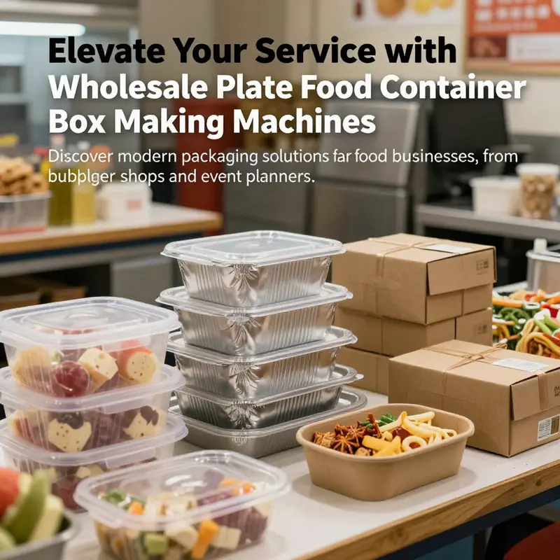 A colorful display of different food container types including plastic, cardboard, and aluminum trays.