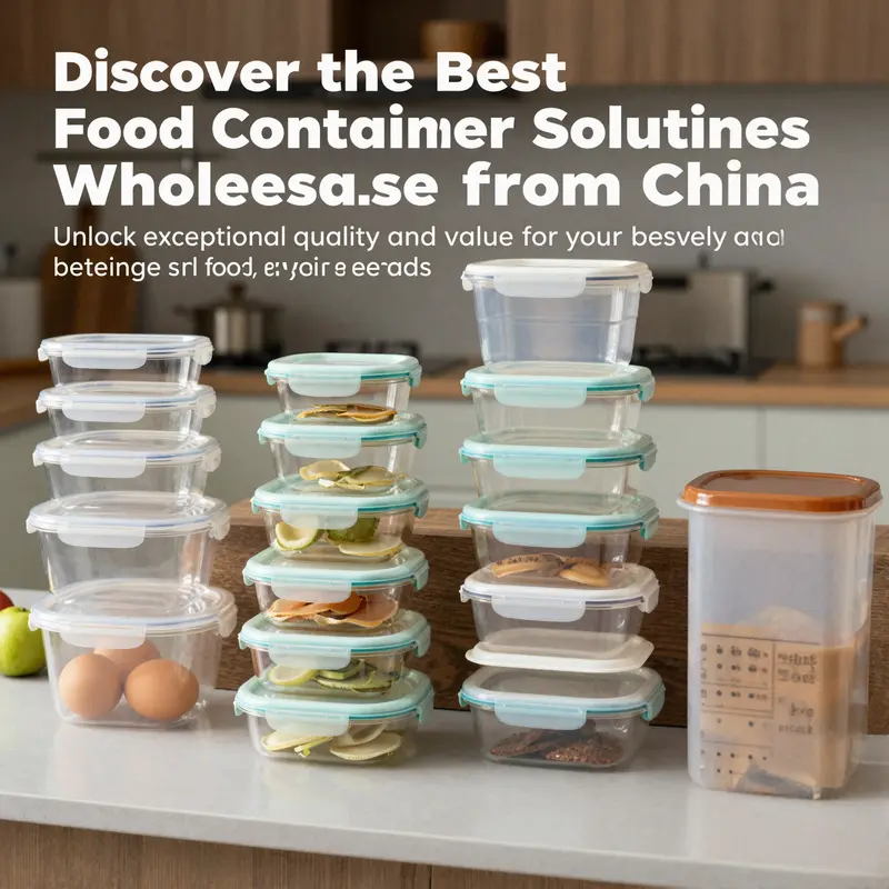 An assortment of plastic, glass, and silicone food containers in a modern kitchen, representing various wholesale packaging options.