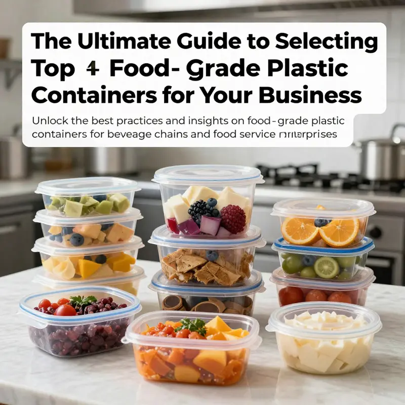 A captivating collection of food-grade plastic containers filled with various foods, set in a professionally equipped kitchen.