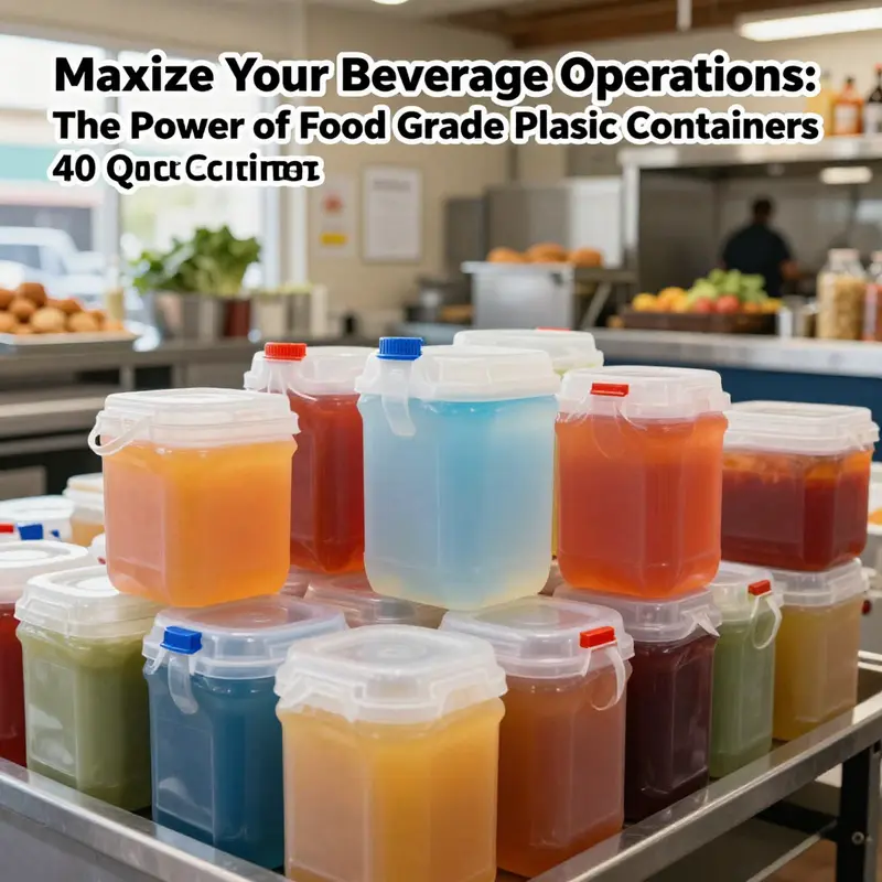 Various food-grade plastic containers displayed in a food service environment, illustrating their versatility and effectiveness in storage.