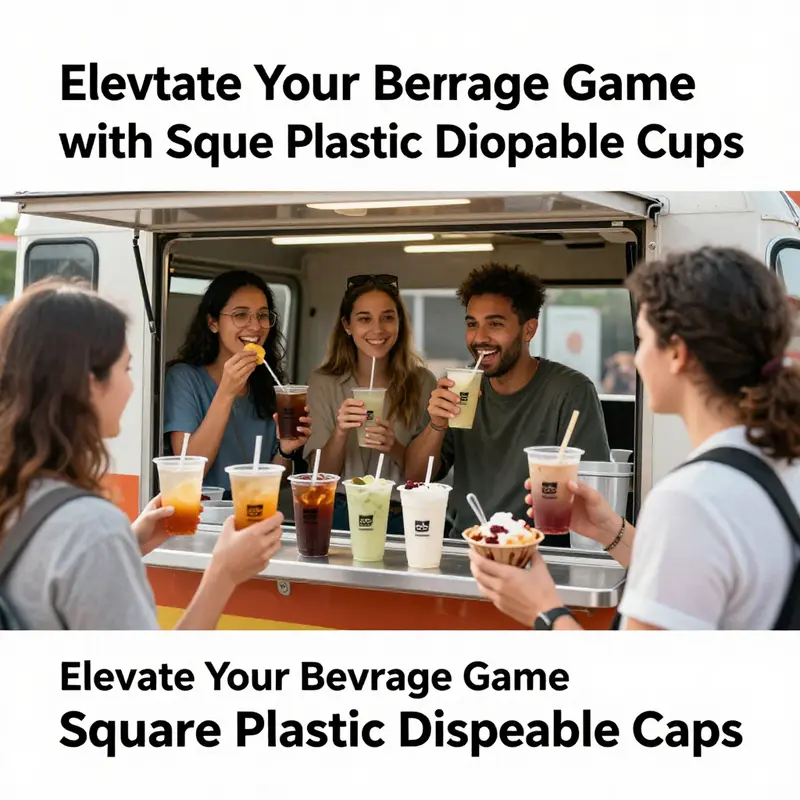A diverse array of square plastic disposable cups ideal for beverages and desserts.