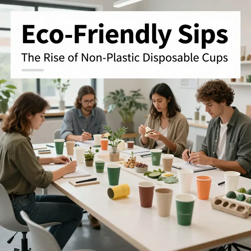 A showcase of various biodegradable disposable cups available for beverage service.