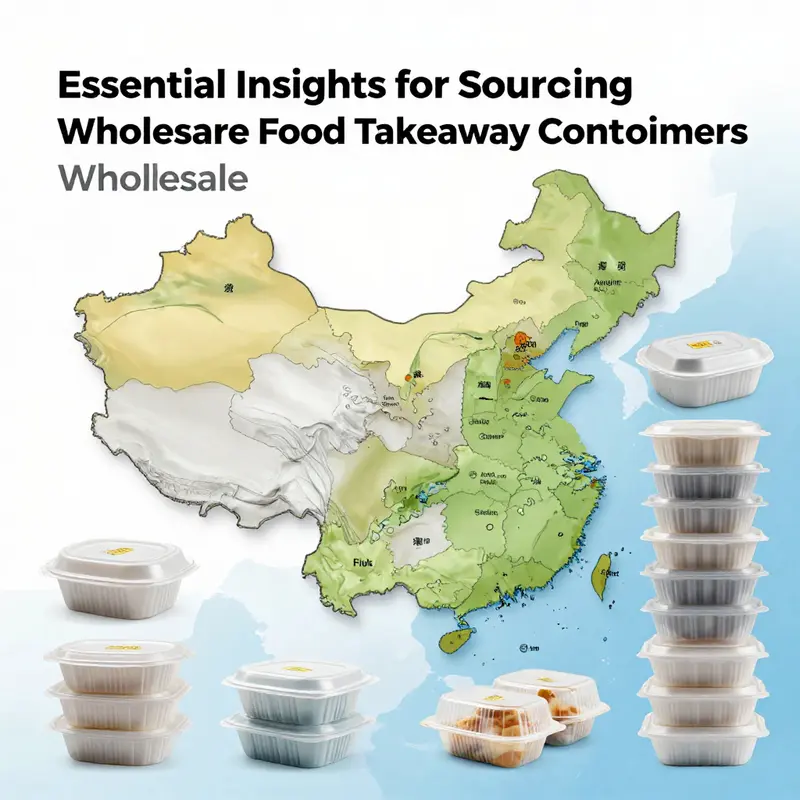 An illustration depicting the global manufacturing landscape of food takeaway containers, highlighting key regions in China.