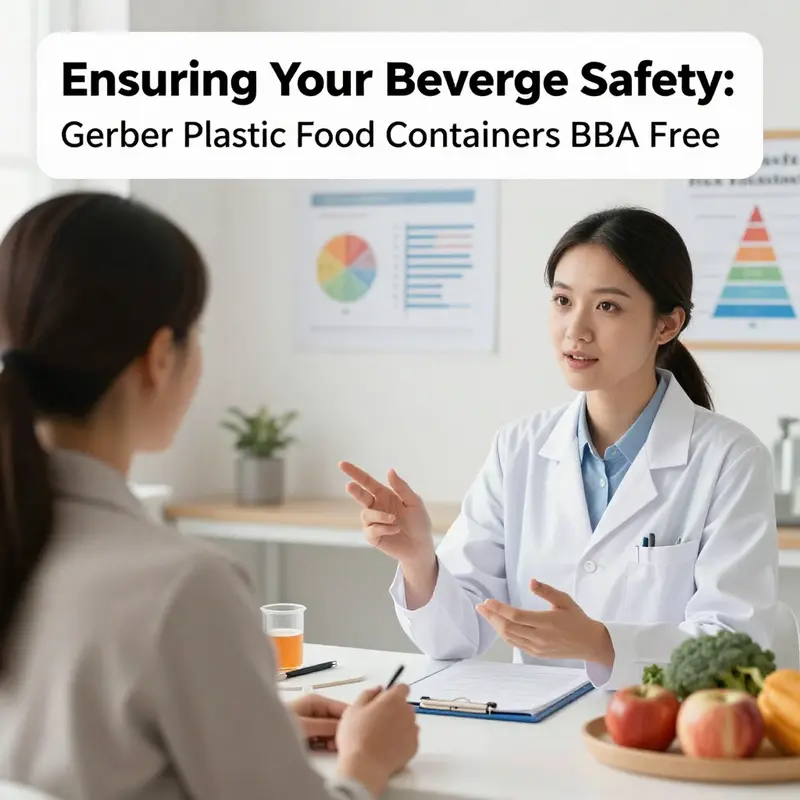 A variety of Gerber BPA-Free plastic food containers displayed in a kitchen setting.