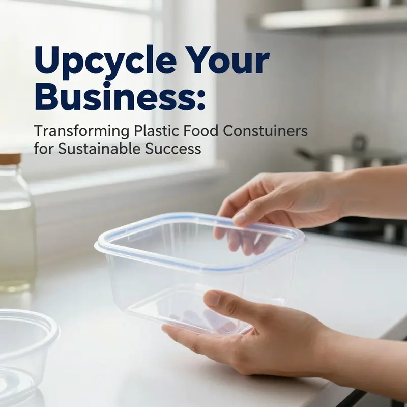 Upcycled plastic food containers creatively repurposed for kitchen organization.