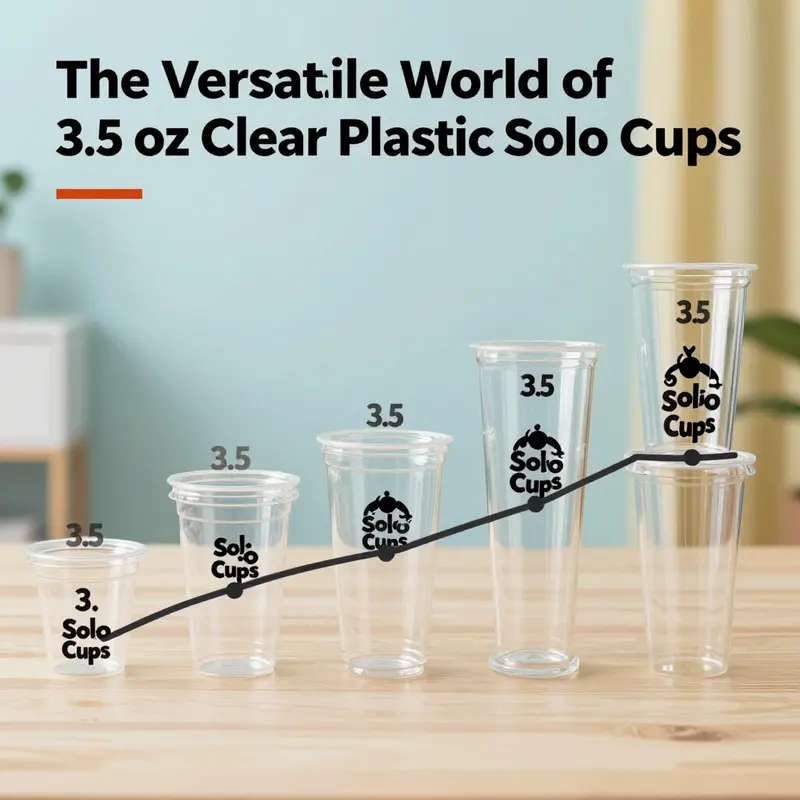 A visual timeline of the evolution of 3.5 oz clear plastic Solo cups.