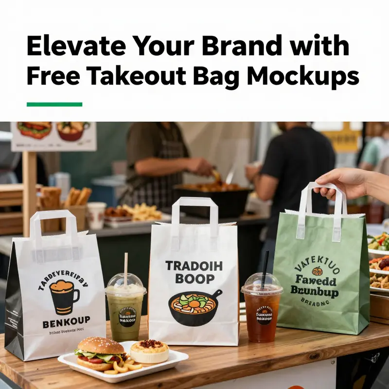 Showcasing various free mockup designs along with branding materials for takeout bags.