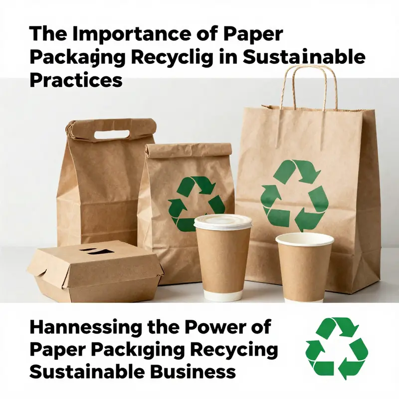 Diverse recyclable paper packaging materials showcased against a recycling symbol, emphasizing their role in sustainable practices.