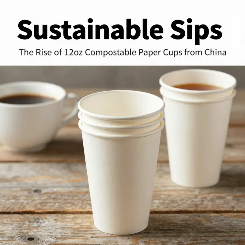 12oz compostable paper cups showcasing their double-wall design and eco-friendly materials.