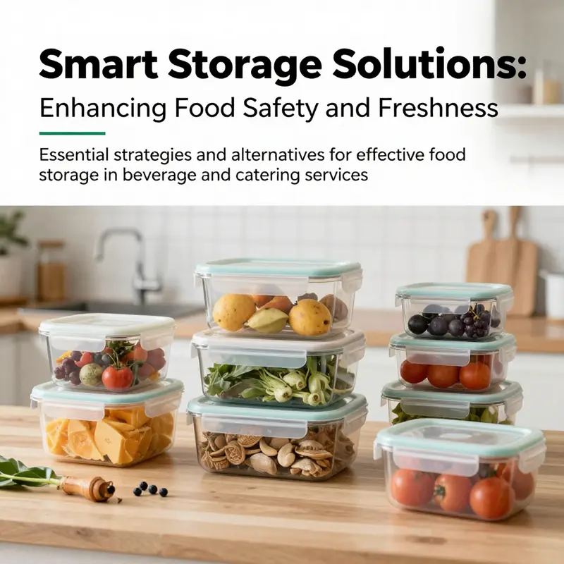 A clean and organized kitchen displaying various food items stored in safe, sustainable containers to enhance food safety.