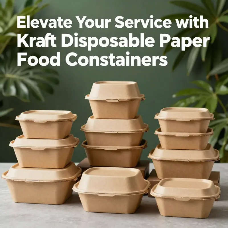 Showcasing various shapes and sizes of kraft paper food containers, emphasizing their versatility and eco-friendly features.