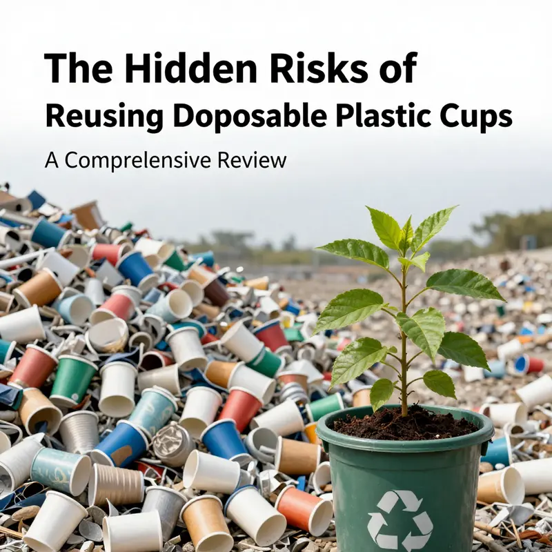 Health risks related to reused disposable plastic cups represented by damaged cups next to safer options.