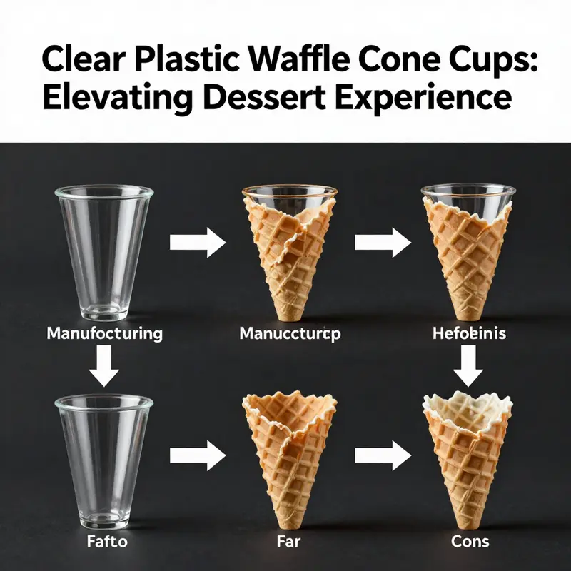 An enticing showcase of clear plastic waffle cone cups filled with various desserts, highlighting their aesthetic charm.
