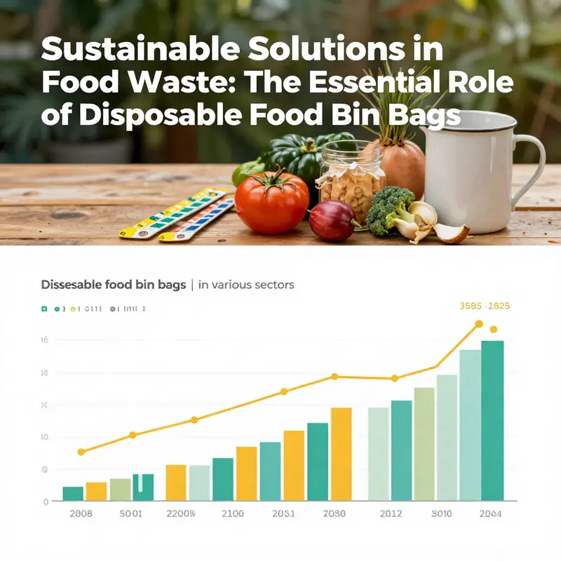 An illustrative representation of biodegradable disposable food bin bags intertwined with food waste.