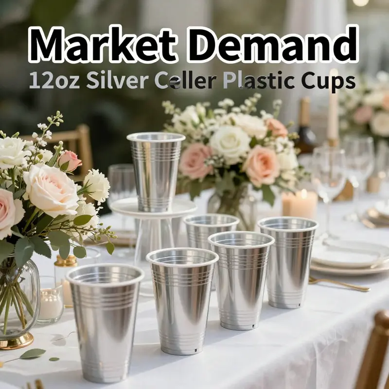 Stylish event setup showcasing the demand for 12oz silver plastic cups.