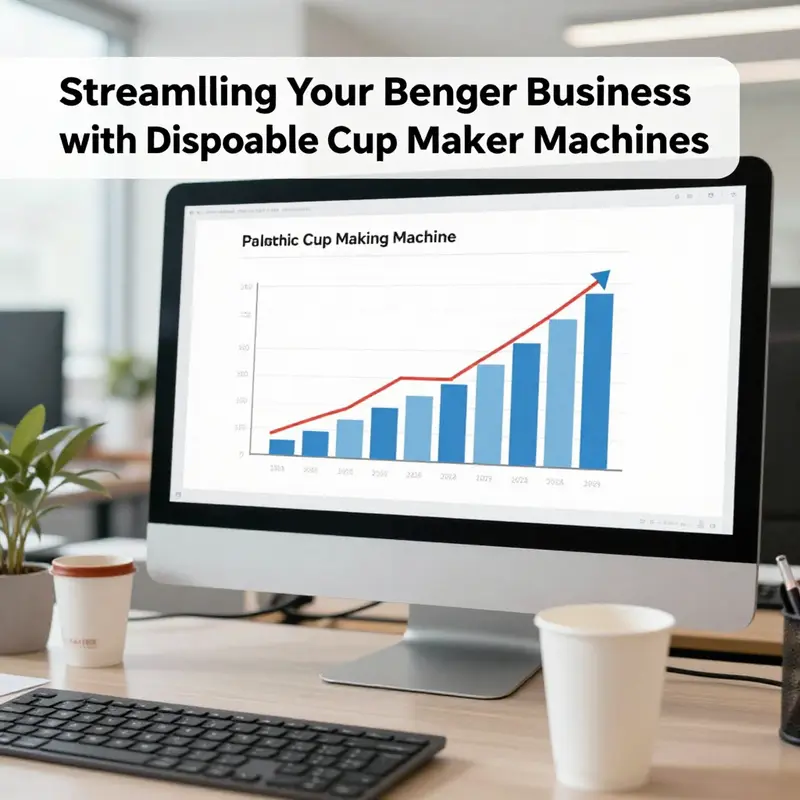 A modern plastic cup making machine operating at peak production speed.