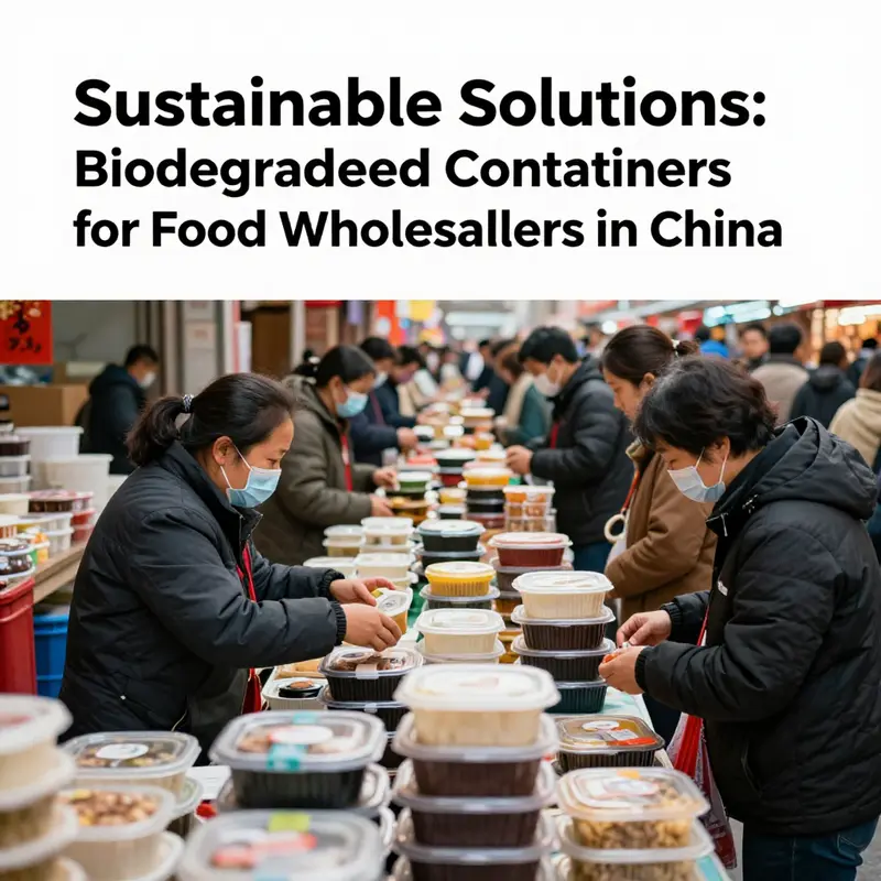 A vibrant market scene demonstrating the growing popularity of biodegradable food containers in China.