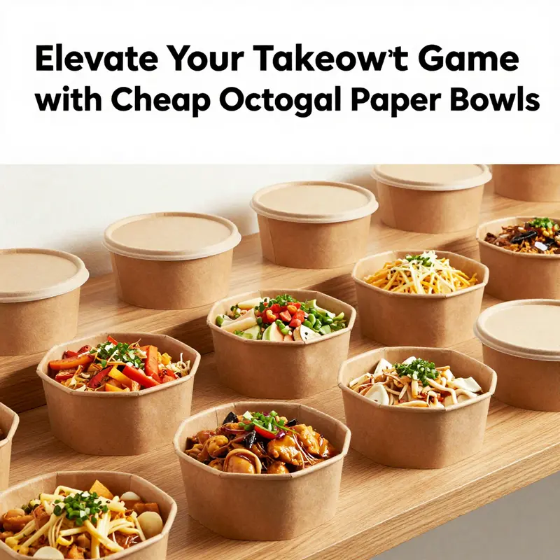 A vibrant selection of cheap octagonal paper bowls, ideal for various food types in takeout services.
