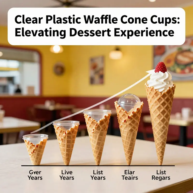 An enticing showcase of clear plastic waffle cone cups filled with various desserts, highlighting their aesthetic charm.