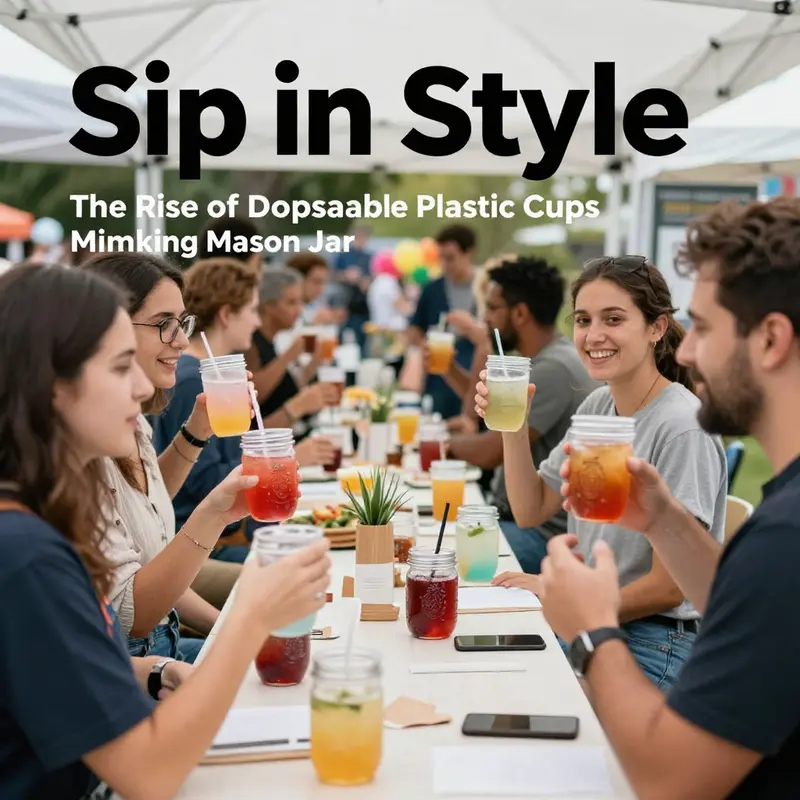 Showcasing the material and design aspects of disposable plastic mason jar cups.