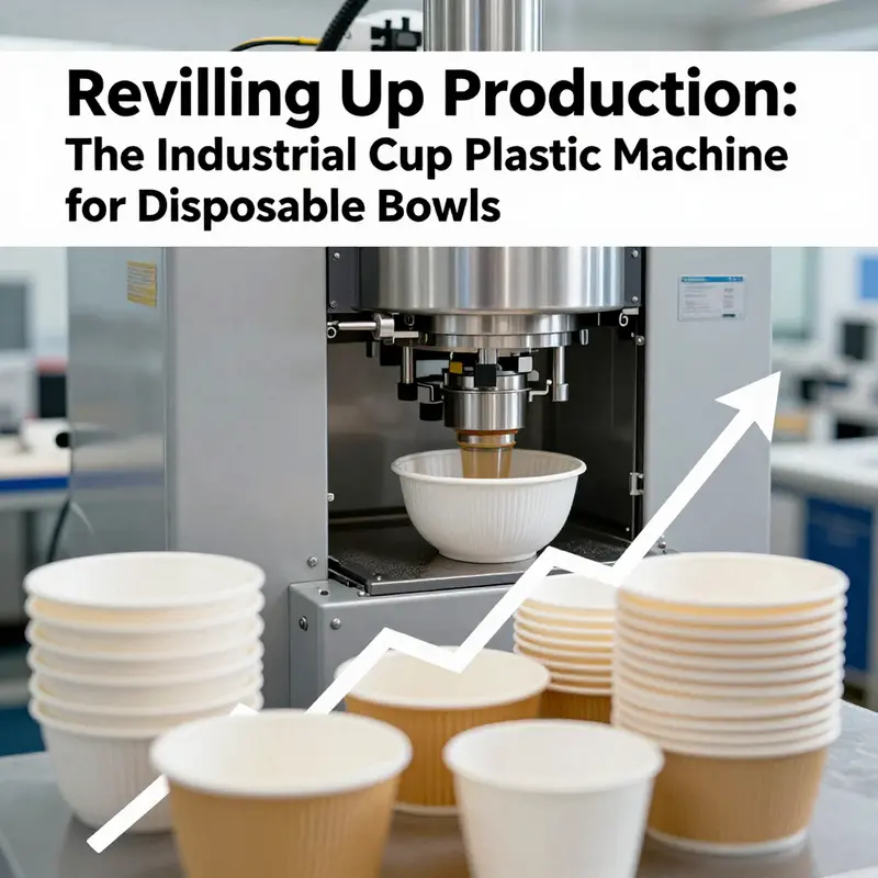 Detailed view of an industrial cup plastic machine highlighting its key design features.