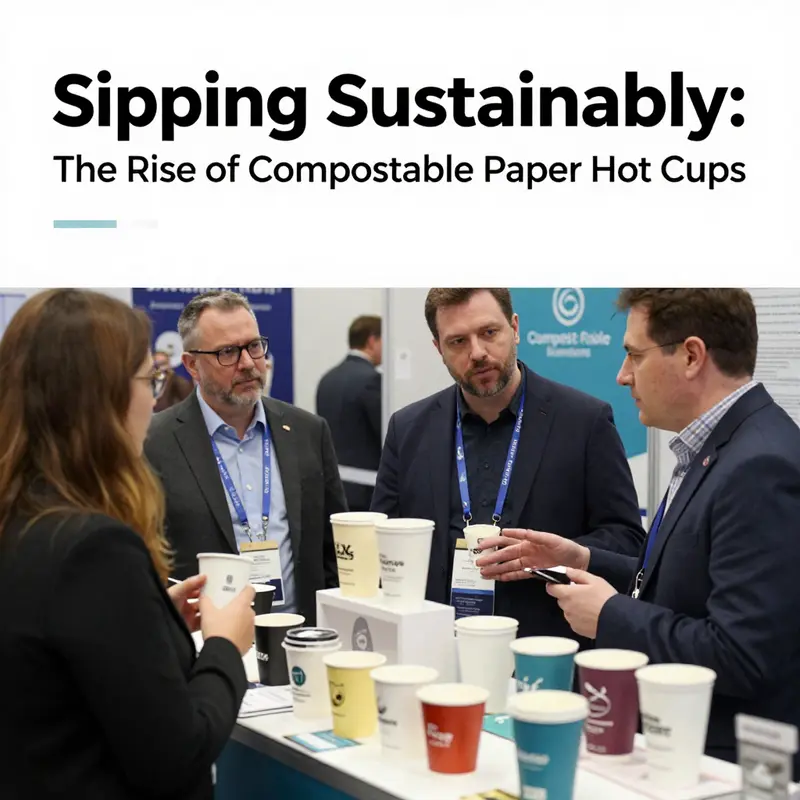 Customers enjoying drinks from compostable paper hot cups in an eco-friendly coffee shop.