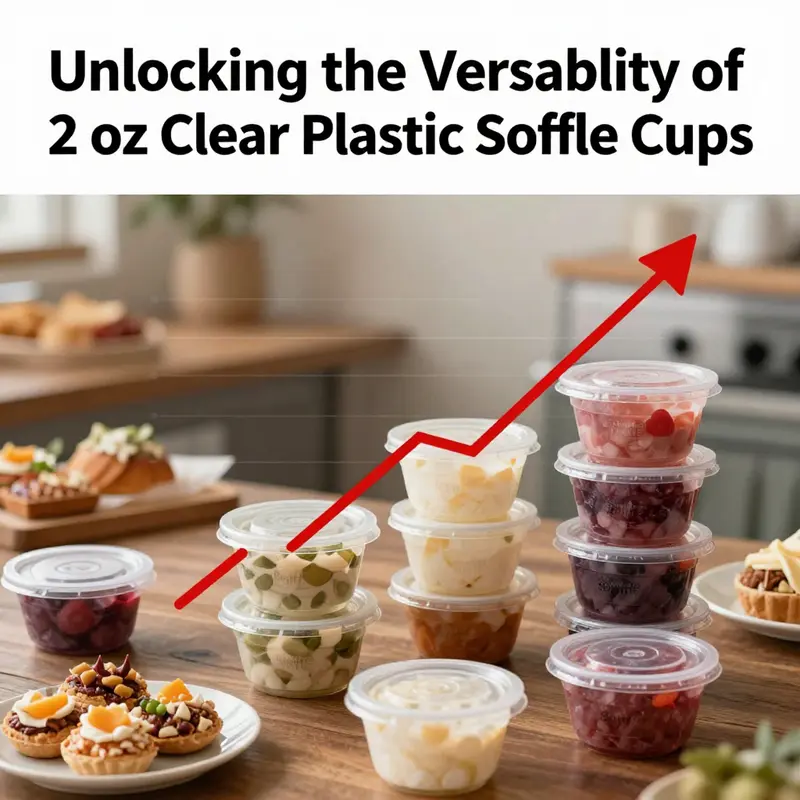 Versatile applications of 2 oz clear plastic souffle cups in various settings.