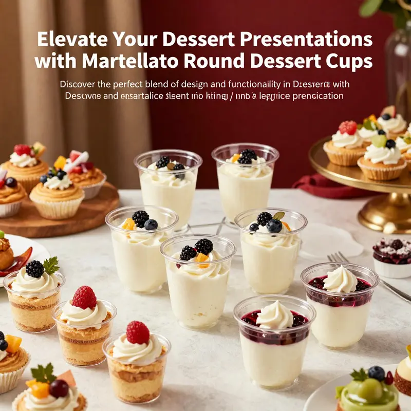 A collection of Martellato round dessert cups in different environments, displaying their usability in restaurants and events.