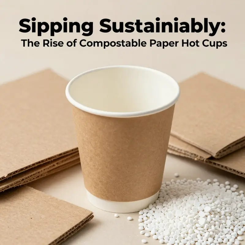 Customers enjoying drinks from compostable paper hot cups in an eco-friendly coffee shop.