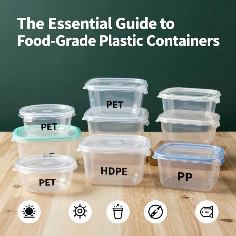 A visual representation of different food-grade plastic containers and their materials, emphasizing safety standards.