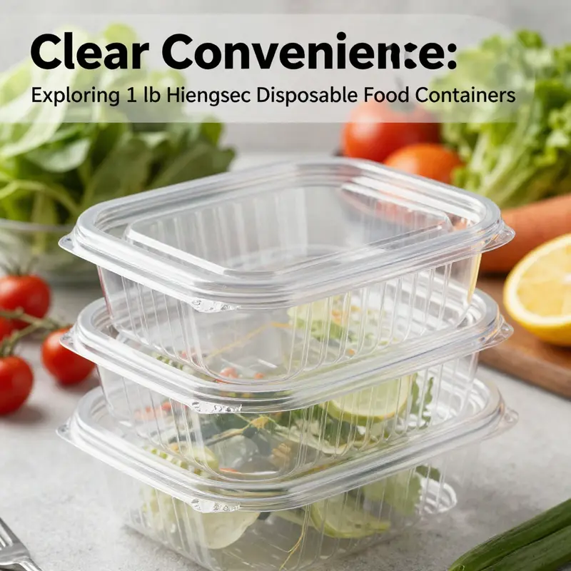 A detailed view of 1 lb clear hinged plastic disposable food containers stacked to display their design and durability.