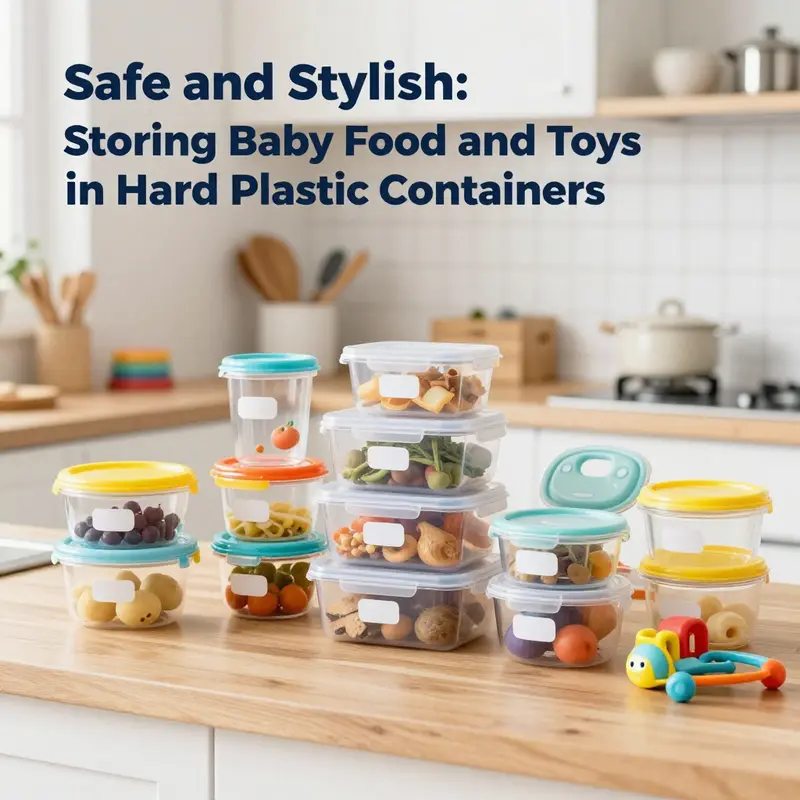 A well-organized kitchen demonstrating the use of safe hard plastic containers for baby supplies.