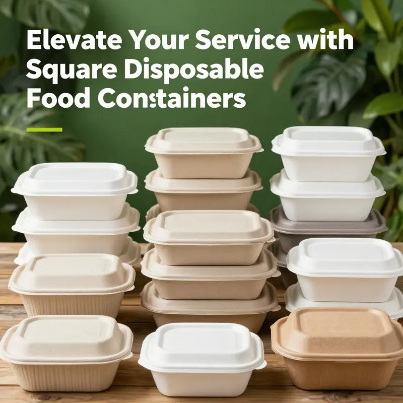 Showcasing the diverse materials used for square disposable food containers, highlighting their eco-friendly attributes.