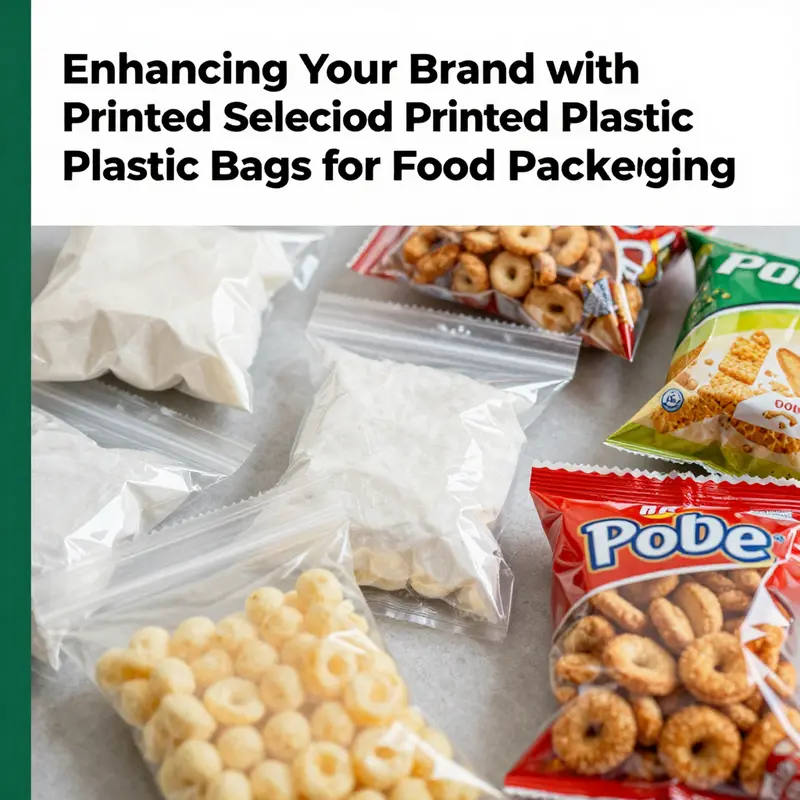 A showcase of custom printed plastic bags designed for various food items, emphasizing branding and design diversity.