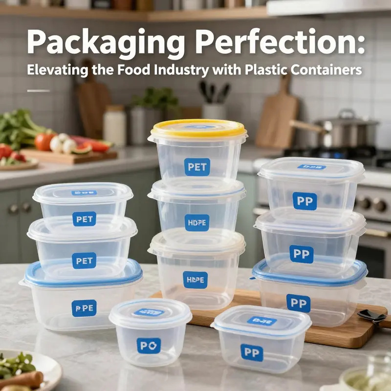 Diverse plastic containers showcase the materials central to food industry packaging.