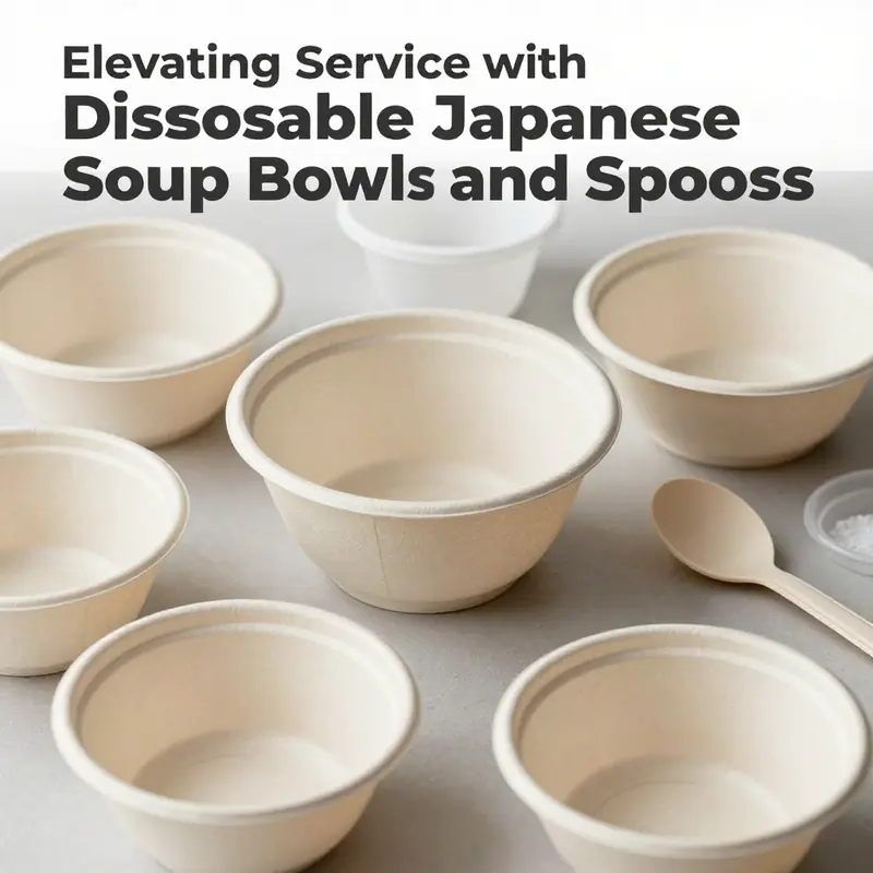 A collection of elegant disposable Japanese soup bowls and spoons showcasing modern design.