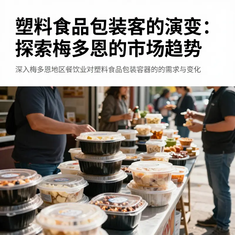梅多恩的户外餐饮场景,顾客在等待外卖,展示使用的各种塑料食品包装容器。