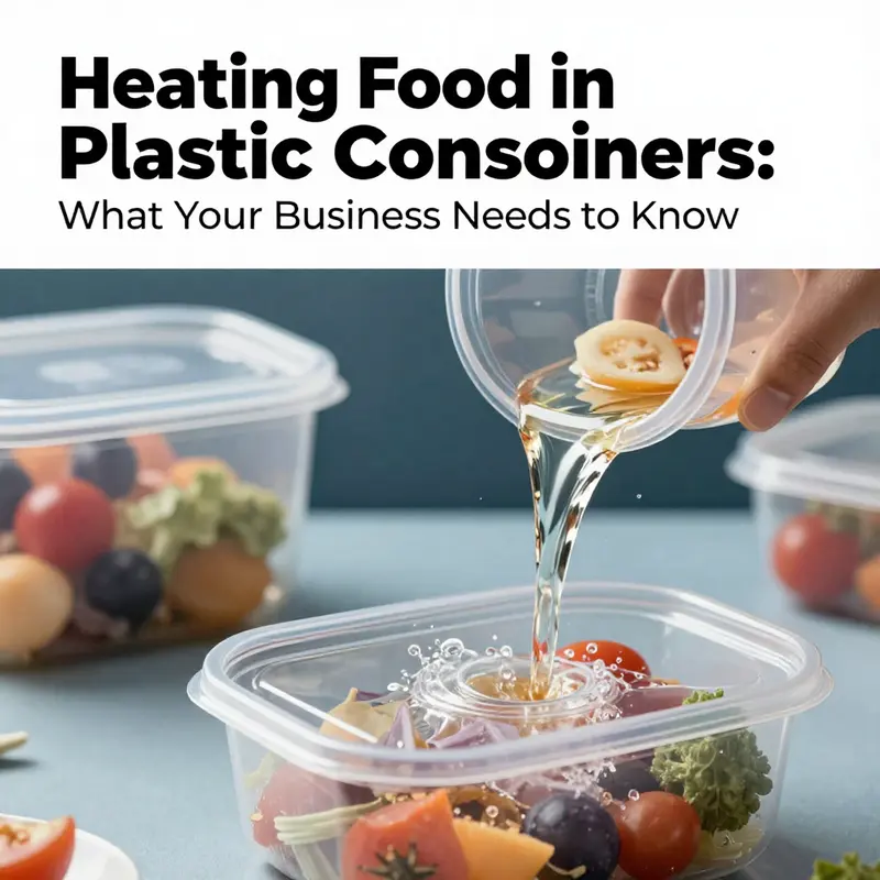 A chef inspects the safety labels on plastic containers to ensure safe food heating.