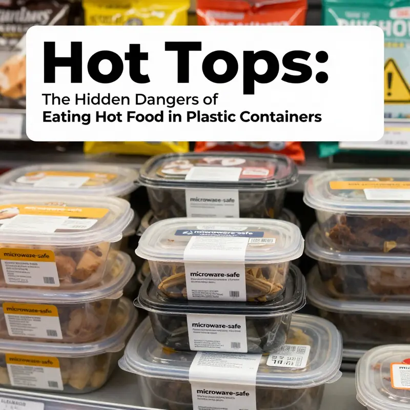 Exposing the potential risks of chemical migration from plastic containers when holding hot food.