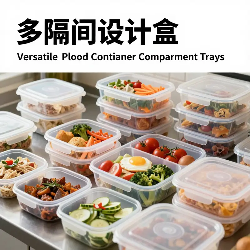 A multi-compartment plastic food tray showcasing different food items, perfect for efficient service.