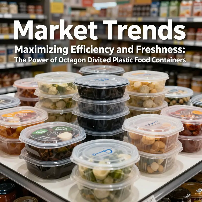 Multiple octagon divided plastic food containers neatly arranged, displaying the benefits of organized meal prep.