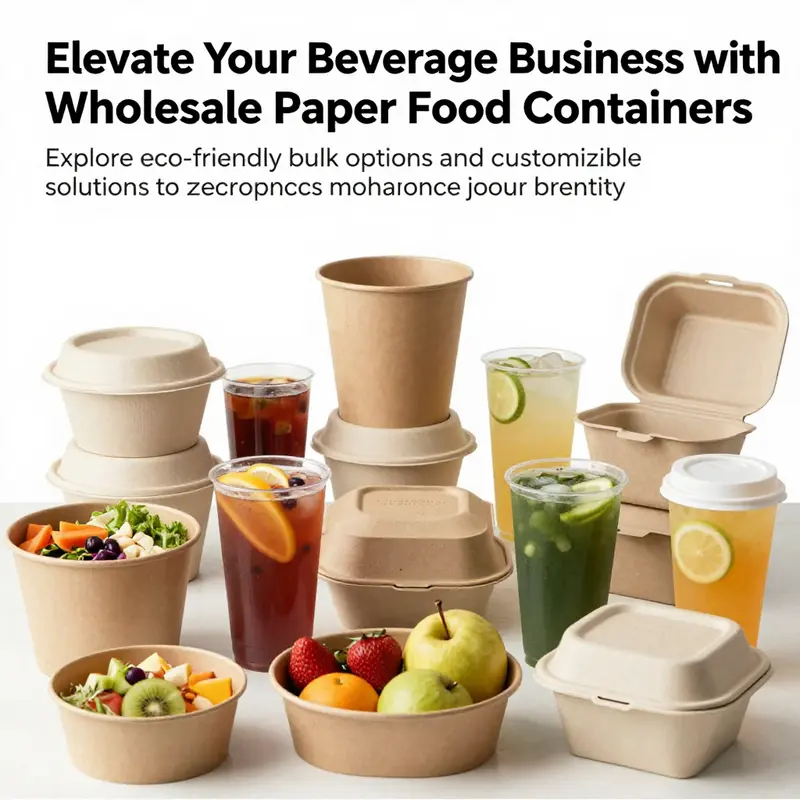 A colorful arrangement of various paper food containers filled with food, highlighting their eco-friendly design.