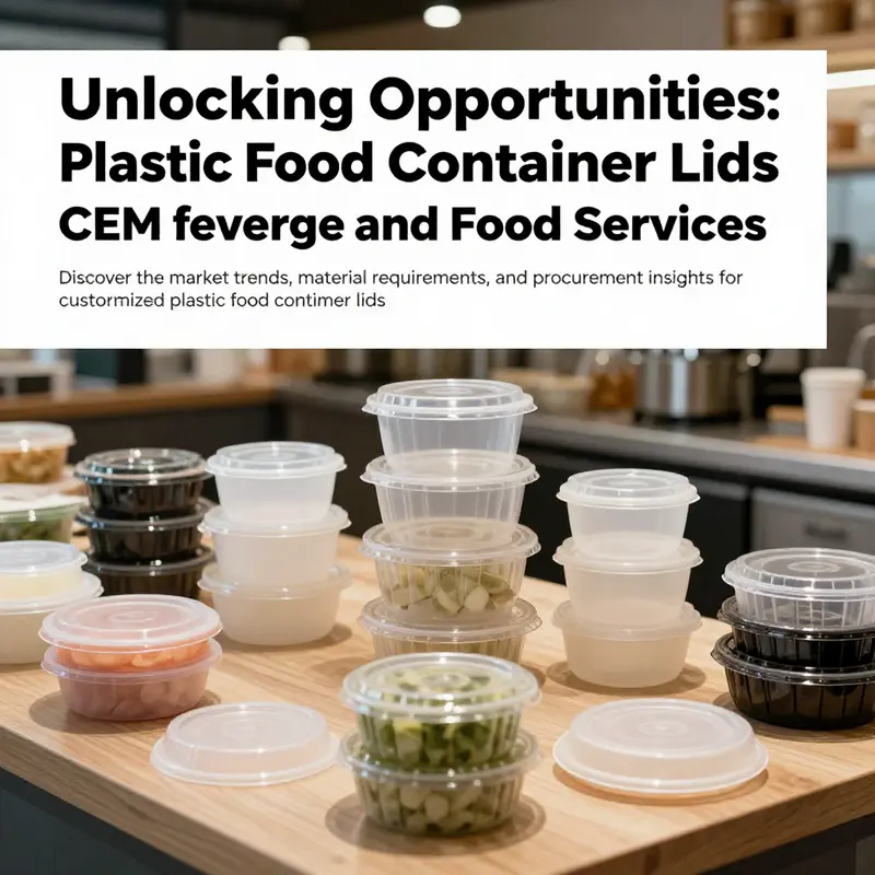 A variety of customized plastic food container lids in a contemporary food service environment, representing the OEM market.